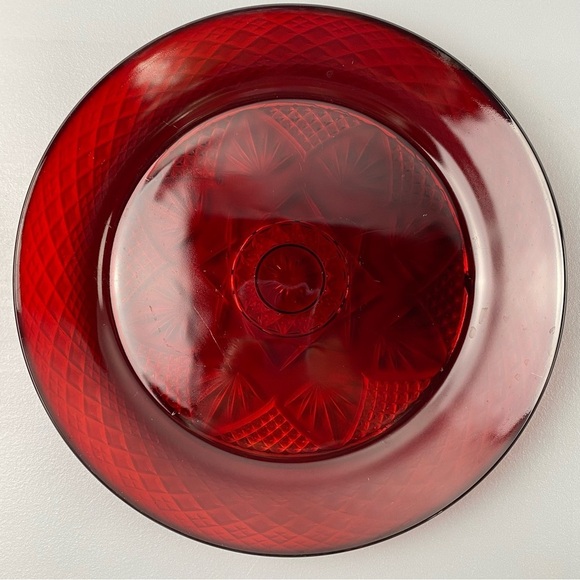 Vintage Cristal D'Arques Ruby Red Cut Glass 10 inch plate Star Pattern Set of 2 - Picture 8 of 11